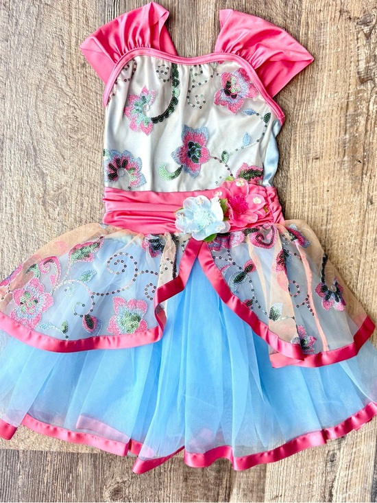 Weissman XSC 4T Dance Dress Style 10822 Pink Blue Sequin Tulle Costume - Picture 2 of 10